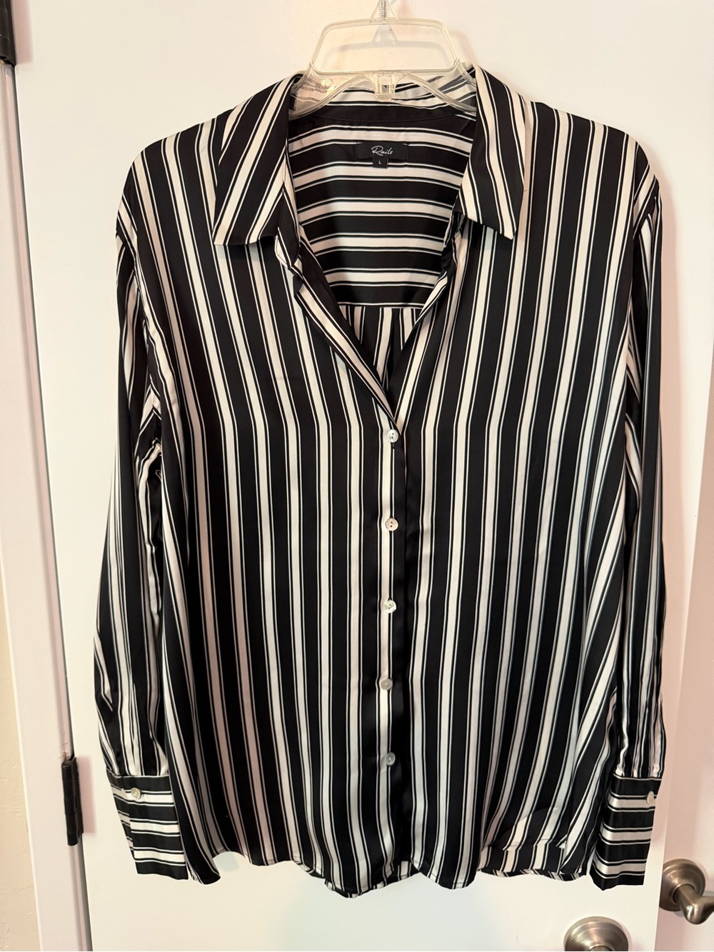 Rails - 100% Silk - Black and White Vertical Stripe Button-Up Blouse - Sz L